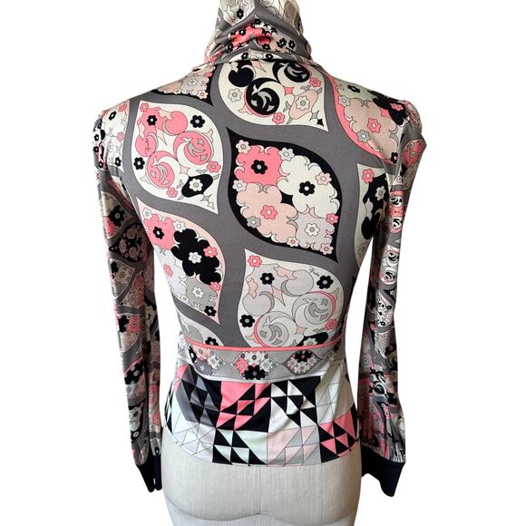 Vintage Emilio Pucci Silk Turtleneck Groovy Print Blouse Size 4 - Picture 5 of 9